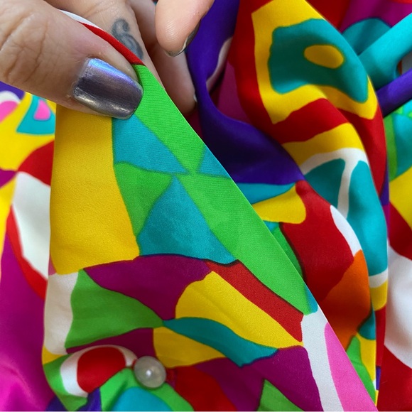 ❌SOLD🏷️Vintage 90s Anna Kriste Pleated Abstract Wild Multicolor Blouse/Jacket - Picture 10 of 11